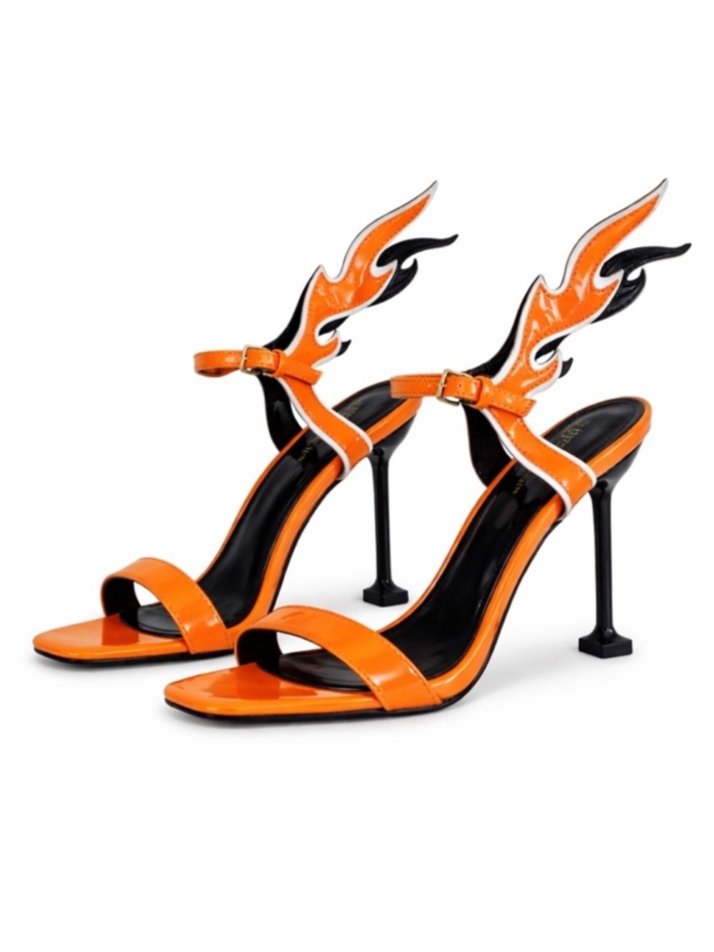 NIB Cape Robbin Inferno Flame Heels Orange Patent Flame Sandals Size 5.5
